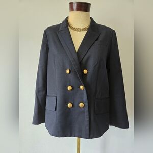 CLUB MONACO Classic Navy Wool Blend Blazer With Gold Buttons. Size 8